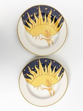 Vitromaster Galaxy Salad Snack Plates 7.75" Sun Moon Celestial Lot of 2 1993